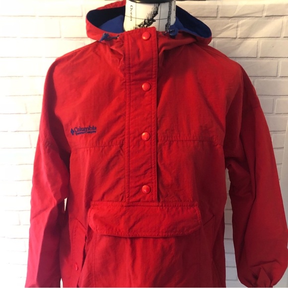 Columbia vintage red oversize water resistant windbreaker pullover snap jacket - Picture 2 of 8
